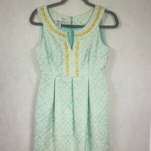 Sleeveless Mint Embroidered Sheath Dress